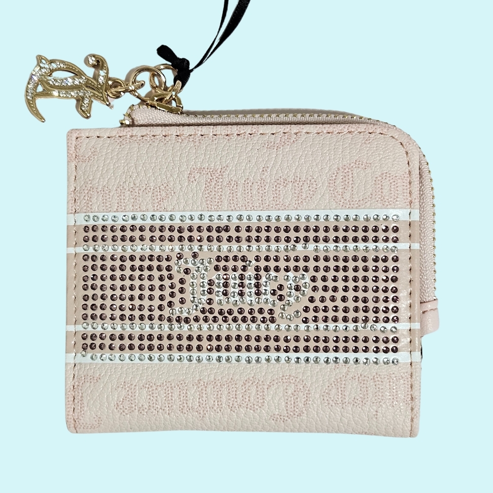 Juicy Couture Powder Pink Fashion Statement Zip Card Case Rhinestone Charm